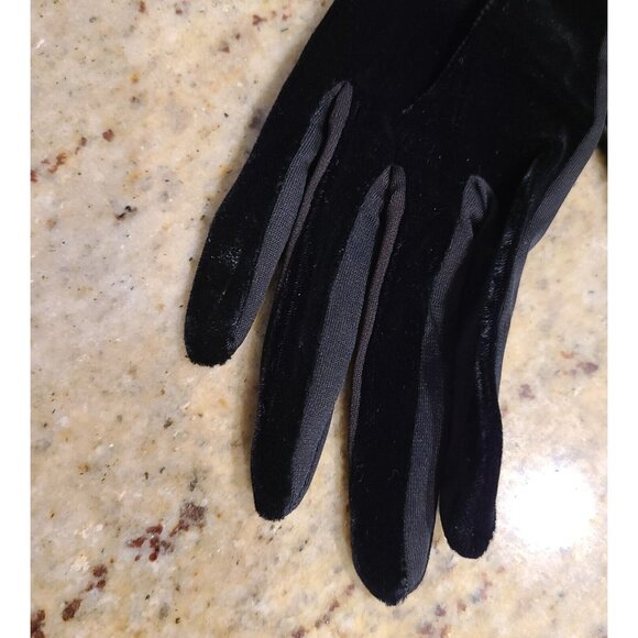 Vintage Size XS-S Black Velvet Stretch Formal 8.5" Gloves *hole - Picture 2 of 13